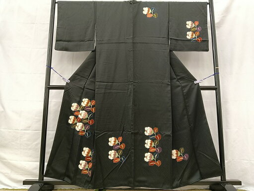 平和屋着物■訪問着 椿 黒地 金彩 正絹 逸品 BAAR7252fw 平和屋着物■訪問着 椿 黒地 金彩 正絹 逸品 BAAR7252fw
