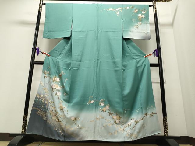平和屋着物■訪問着 籬鴛鴦枝桜文 暈し染め 金彩 正絹 逸品 CAAP8932id