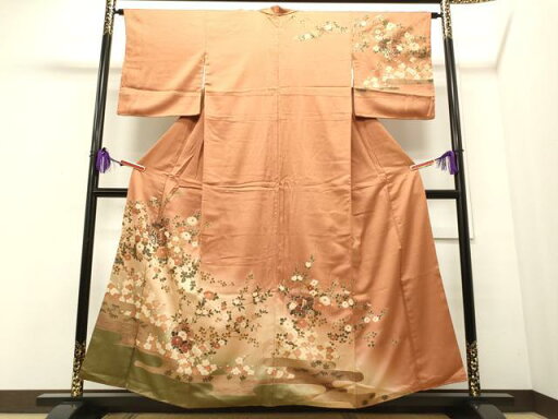 平和屋着物■訪問着 雪輪重ね御所車花文 暈し染め 金彩 正絹 逸品 CAAP8934id 平和屋着物■訪問着 雪輪重ね御所車花文 暈し染め 金彩 正絹 逸品 CAAP8934id