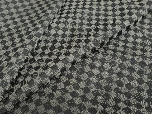 平和屋着物●上質なお召　市松文様　背抜き仕立て　正絹　逸品　DABC2389ud
