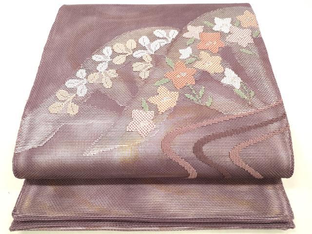平和屋着物＊夏物　六通柄　本袋帯　流水草花文　金銀糸　正絹　逸品　DABB3968cm