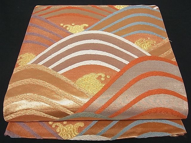 平和屋着物■六通柄袋帯　立波文　金糸　逸品　vf2622