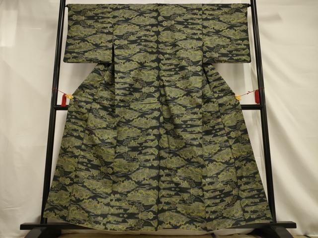 平和屋着物■本場大島紬 7マルキ 風景文 黒地 正絹 逸品 AAAS5266jd