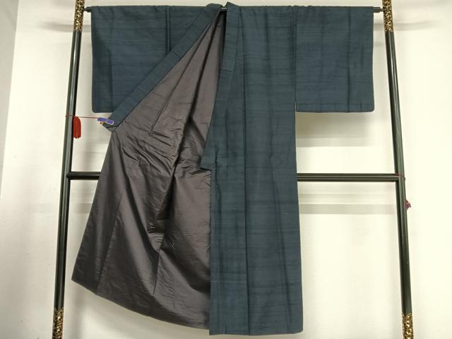 平和屋着物●男性　紬　アンサンブル　色無地　濃藍色　正絹　逸品　AABA5035np