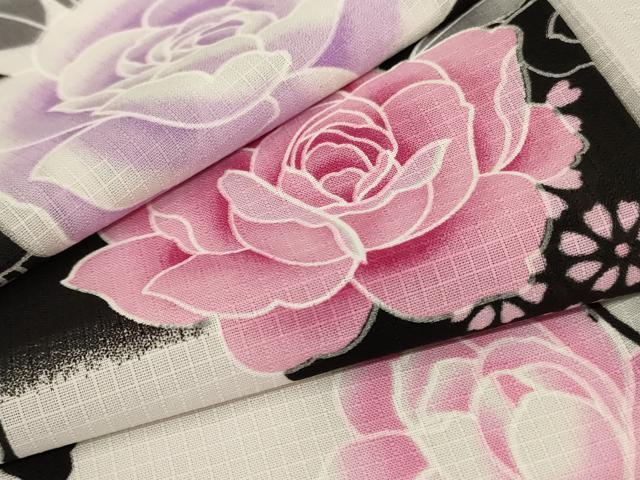 Summer Wear - 平和屋着物＊夏物　小紋・浴衣兼用　薔薇　綿　AABA9357jd