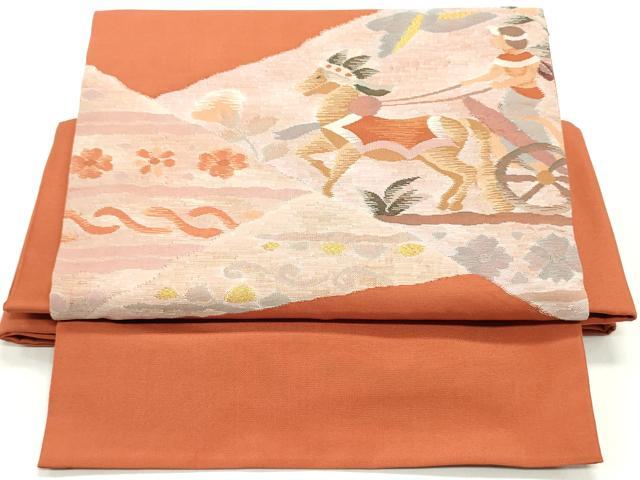 平和屋着物●ワンタッチつけ帯　すくい織　壁画文様　樺色　金糸　正絹　逸品　DAAY0316ob(4)