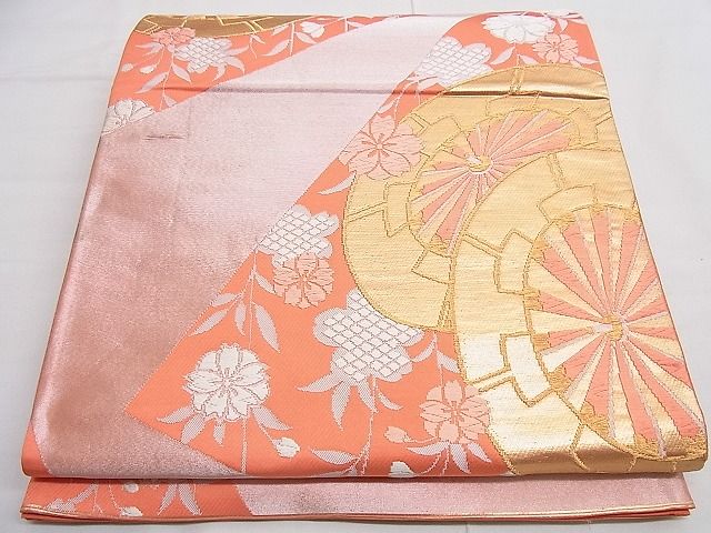 平和屋着物■六通柄袋帯　唐織　源氏車枝垂れ桜文　金銀糸　逸品　n-cw0162