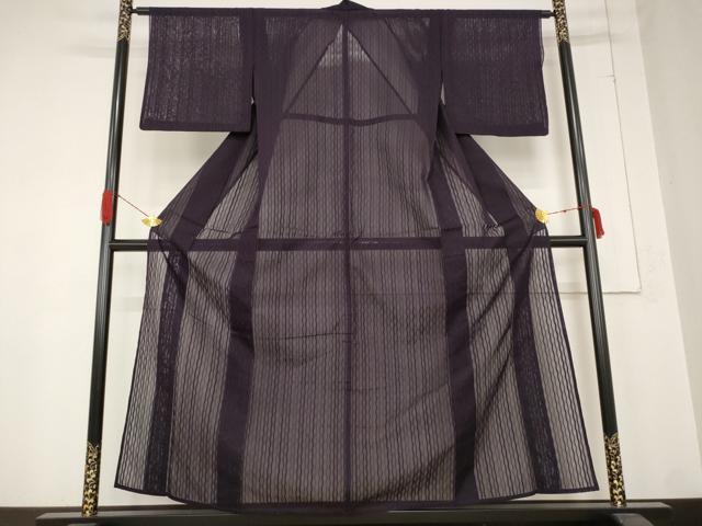 平和屋着物＊夏物 色無地 紗 よろけ縞 烏羽色 正絹 逸品 AABB0543st