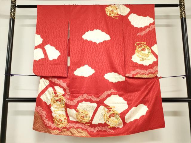 平和屋着物[]七五三　女の子　3歳　祝着　三つ身　駒刺繍　絞り　手鞠　金彩　逸品　DABH5491ea