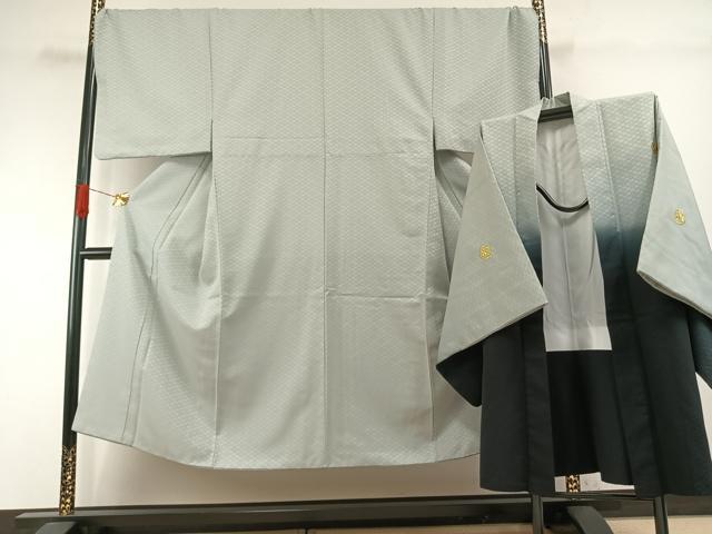 平和屋着物●男性　色紋付　羽織セット　菱地紋　蕎麦切色　キングサイズ　洗える着物　AABI2043fy