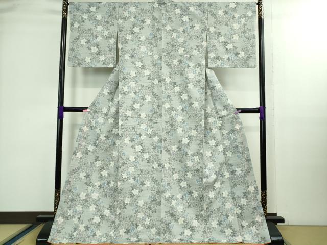 平和屋着物■極上　小千谷紬　雪んど　糸車　草花文　阪急百貨店扱い　ロング丈　反端付き　逸品　DZAB0..