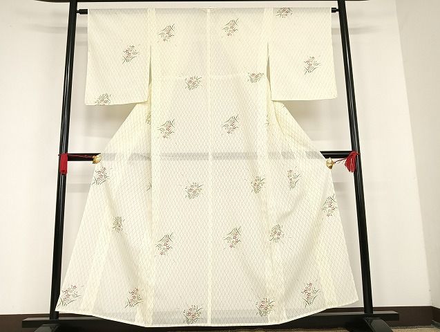 平和屋着物■夏物 小紋 絽 草花文 洗える着物 未使用 AAAI5984Bph