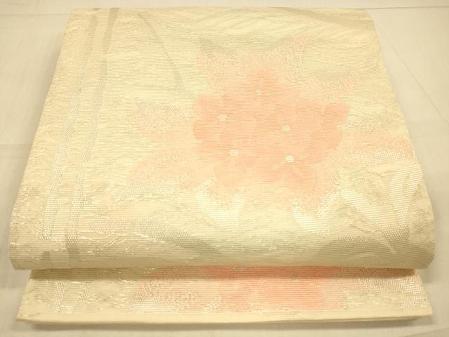 平和屋着物＊夏物　六通柄袋帯　草花文　銀糸　正絹　逸品　DAAR6925cm