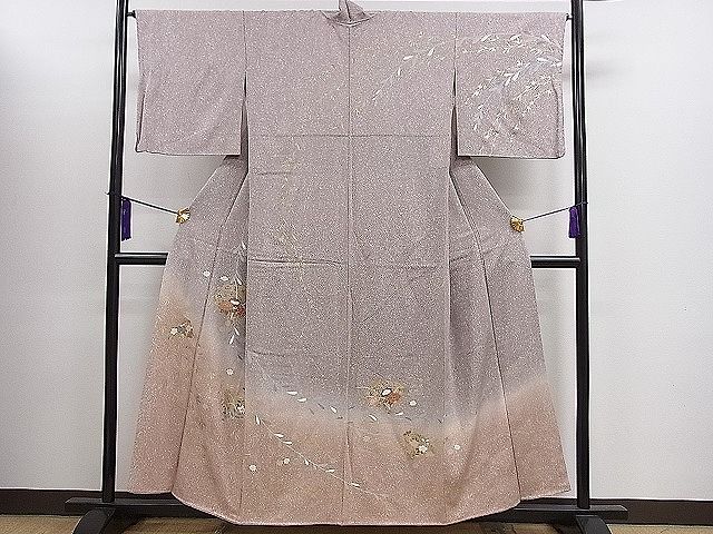 平和屋着物■訪問着 駒刺繍 扇面草花文 たたき染め 金彩 逸品 CAAE3533ze