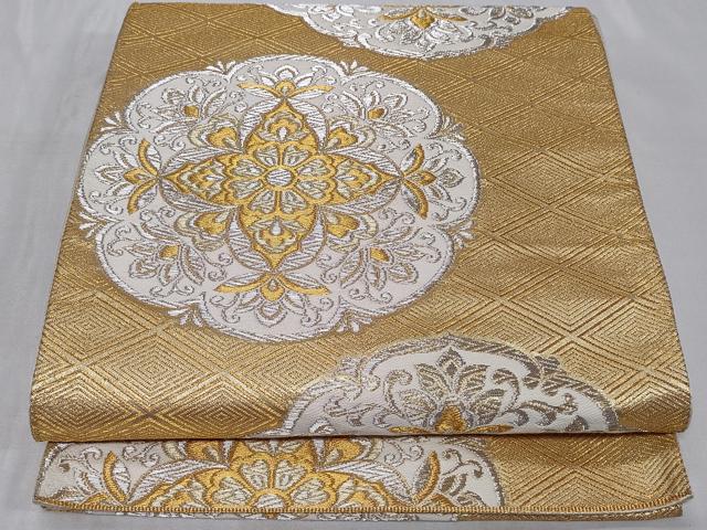 平和屋着物◎六通柄袋帯 正倉院菱花文 金銀糸 正絹 逸品 CABC6007vf