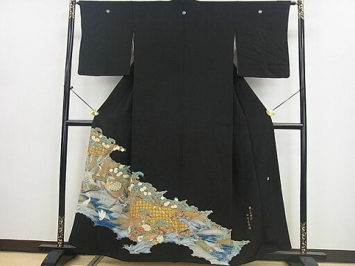 平和屋着物■豪華黒留袖 作家物 桃山屏風絵 四季花鳥図 金彩 逸品 DAAD1362du 平和屋着物■豪華黒留袖 作家物 桃山屏風絵 四季花鳥図 金彩 逸品 DAAD1362du