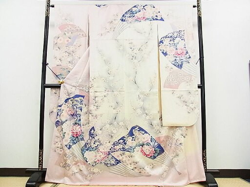 平和屋着物■豪華振袖 舞扇花鳥文 暈し染め 金彩 逸品 DAAF0027mz 平和屋着物■豪華振袖 舞扇花鳥文 暈し染め 金彩 逸品 DAAF0027mz