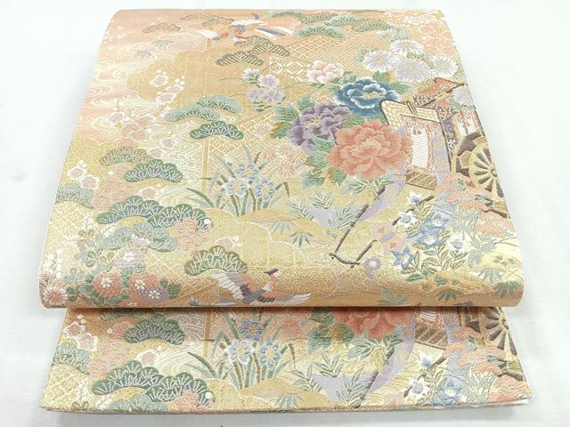 平和屋着物◎六通柄袋帯　御所車鳳凰花文　金糸　鈴乃屋扱い　正絹　逸品　CAAZ7570nb
