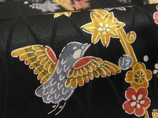 平和屋着物■上質な小紋 花鳥文 黒地 逸品 CAAD2927vf 平和屋着物■上質な小紋 花鳥文 黒地 逸品 CAAD2927vf