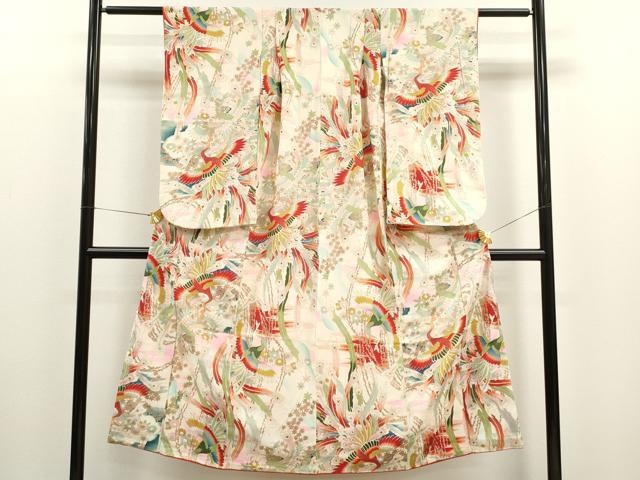 平和屋着物∵アンティーク 大正ロマン 女の子 十三参り 子供 祝着 孔雀草花文 金銀彩 逸品 CAAR6746ze