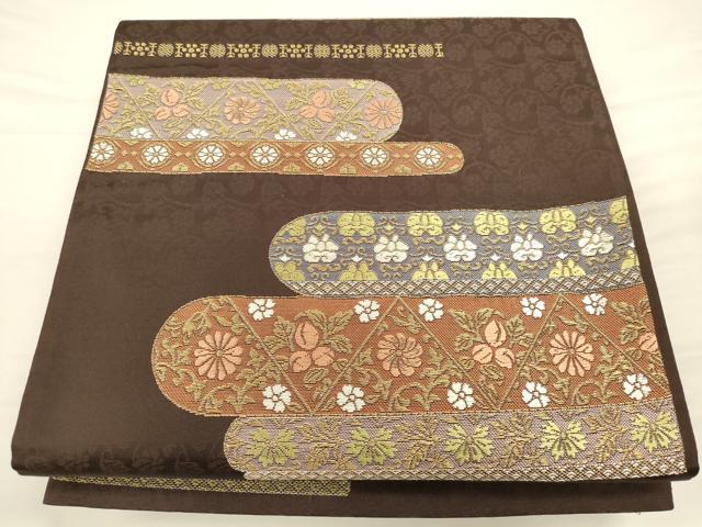 平和屋着物◎六通柄袋帯 エ霞草花文 金糸 正絹 逸品 CAAU8791ft