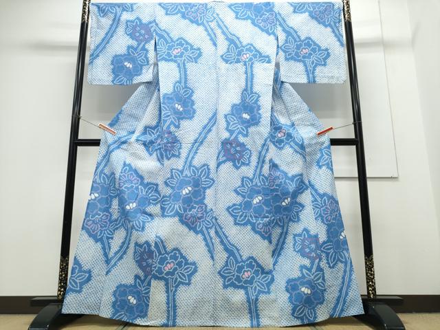 平和屋着物∴夏物　浴衣　有松鳴海絞り　牡丹　綿　逸品　CAAY4620ng