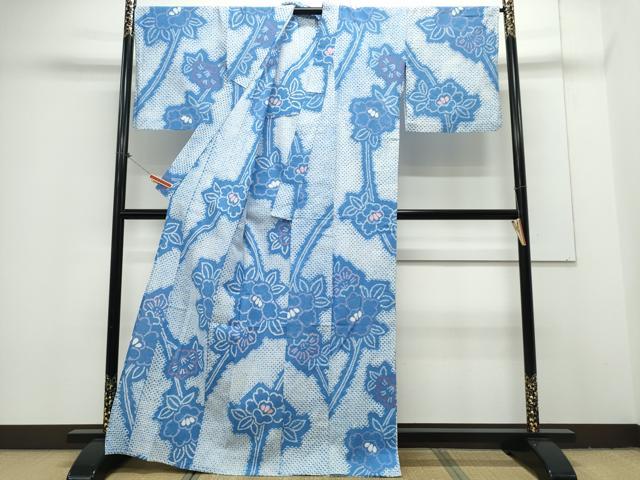 平和屋着物∴夏物　浴衣　有松鳴海絞り　牡丹　綿　逸品　CAAY4620ng