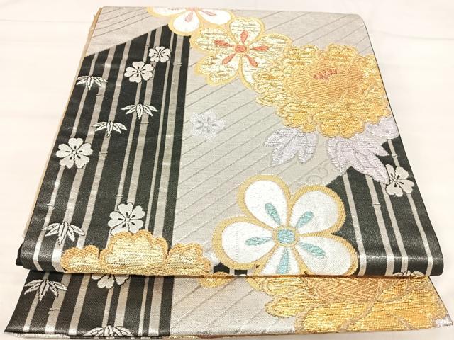 Rakuten - 平和屋着物◎六通柄袋帯　舞花文　黒地　金銀糸　正絹　逸品　AABJ0632yx