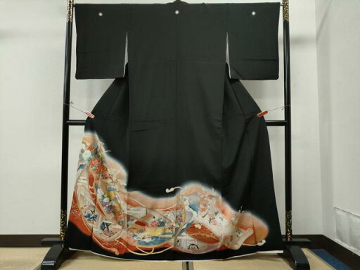 平和屋着物■豪華黒留袖 刺繍 鴛鴦人物草花文 暈し染め 金彩 正絹 逸品 CAAQ2158yc 平和屋着物■豪華黒留袖 刺繍 鴛鴦人物草花文 暈し染め 金彩 正絹 逸品 CAAQ2158yc