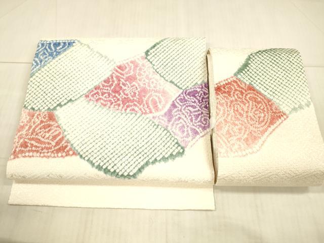 平和屋着物●名門 藤娘きぬたや・総絞り つけ帯 抽象文様 正絹 逸品 DAAX8809cm