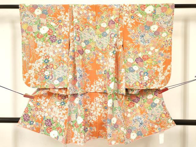 平和屋着物[]七五三　女の子　3歳　祝着　三つ身　鼓花文　鬼しぼ縮緬　逸品　DABA3637ma