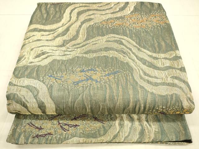 平和屋着物＊夏物　染色作家　草野一騎　六通柄袋帯　流水松葉文　金糸　正絹　逸品　DAAX8877cm
