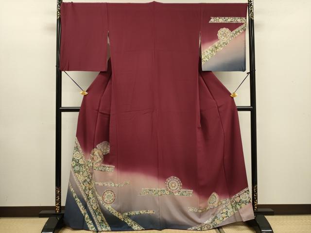 Kimono - 平和屋着物■訪問着　絵皿花鳥文　暈し染め　金銀彩　正絹　逸品　DABE0149ya