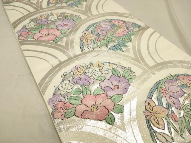 平和屋の平和屋着物◎六通柄袋帯 綾紅錦 青海波花蝶文 銀糸 正絹 逸品 DAAO9264bc｜アングル2