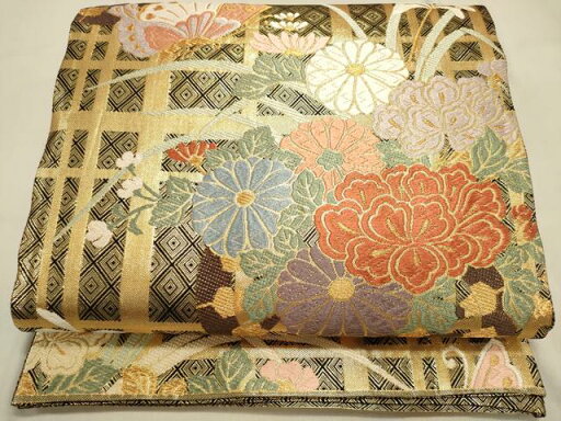 平和屋着物◎佐賀錦 六通柄袋帯 唐織 花蝶文 黒地 金糸 正絹 逸品 DAAO9265bc 平和屋着物◎佐賀錦 六通柄袋帯 唐織 花蝶文 黒地 金糸 正絹 逸品 DAAO9265bc