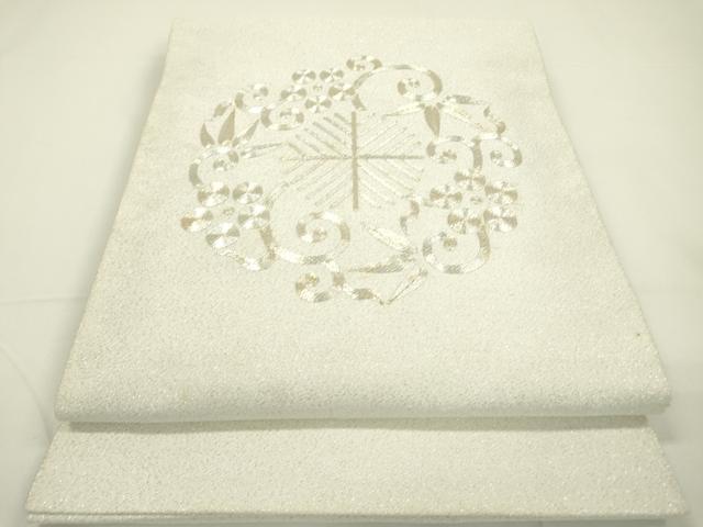 平和屋着物●西陣　川島織物　爪掻き本綴れ　八寸名古屋帯　駒刺繍　総刺繍　花唐草文　正絹　逸品　DAAQ2499fe