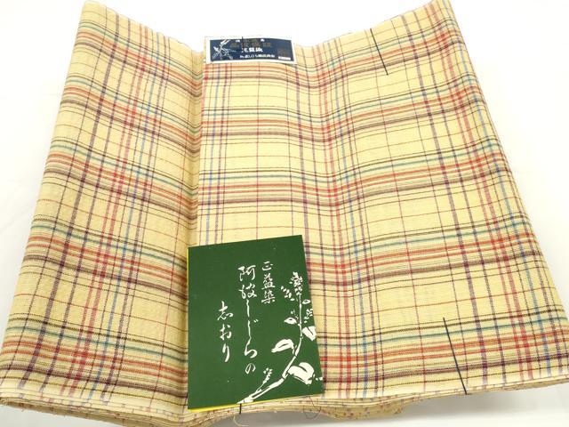 平和屋着物＊夏物　阿波しじら織　浴衣　反物　着尺　正藍染　格子　証紙付き　綿　逸品　未使用　DABC1682zzz