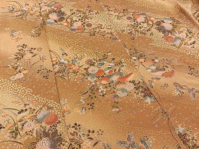 平和屋着物■上質な小紋 雪輪花蝶文 暈し染め 金彩 正絹 逸品 BAAN9915yc