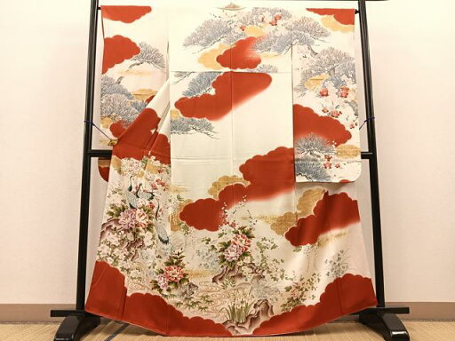 平和屋着物■豪華振袖 絞り 休み鶴風景文 正絹 逸品 BAAN9928yc 平和屋着物■豪華振袖 絞り 休み鶴風景文 正絹 逸品 BAAN9928yc