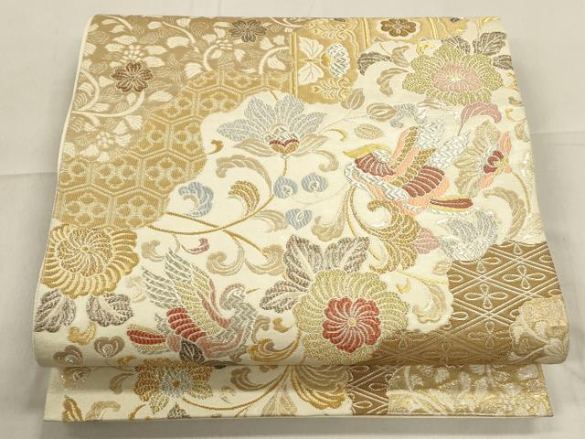 平和屋着物◎六通柄袋帯　道長鴛鴦花文　金銀糸　引箔　正絹　逸品　CAAO4263qe