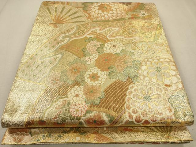 平和屋着物◎宝秀本佐賀錦　六通柄袋帯　御所車花文　金銀糸　引箔　正絹　逸品　CAAR3615ft