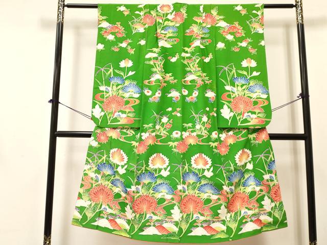 Kimono （For Girls） - 平和屋着物[]七五三　女の子　7歳　祝着　四つ身　型染　草花文　逸品　DABA3660ma