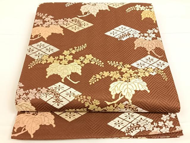 平和屋着物◎六通柄袋帯　唐織　草花菱文　金糸　正絹　逸品　AAAO3679ey