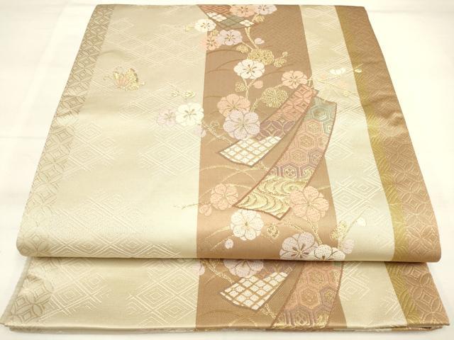 平和屋着物◎六通柄袋帯　唐織　短冊草花文　金糸　正絹　逸品　DAAK8322bc