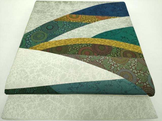 平和屋着物●極上　人間国宝　南部芳松　突彫り　太鼓柄袋帯　切嵌　吉祥小紋柄　銀通し地　正絹　逸品　DAAY1368ps