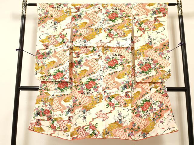 平和屋着物[]七五三　女の子　7歳　祝着　四つ身　吉祥花文　金彩　逸品　DABA3663ma