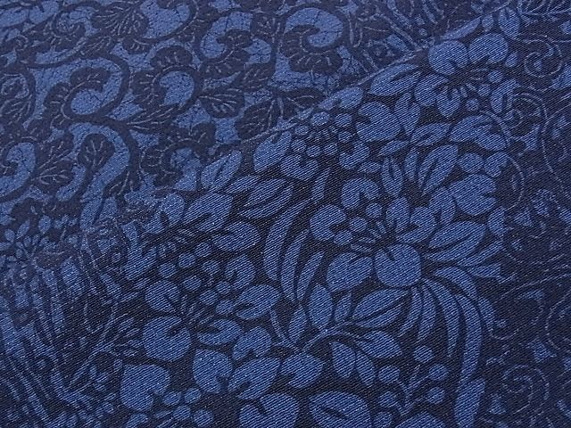 平和屋着物■上質な小紋 藍 型染め 切嵌花唐草文 逸品 CAAG0871dy