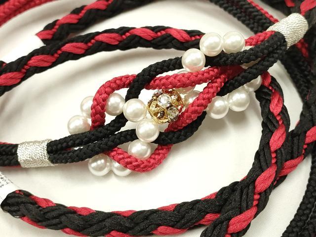 平和屋着物●和装小物　振袖用帯締め　装飾　パール　ラインストーン　金銀糸　長尺　逸品　未使用　AABC2607ay