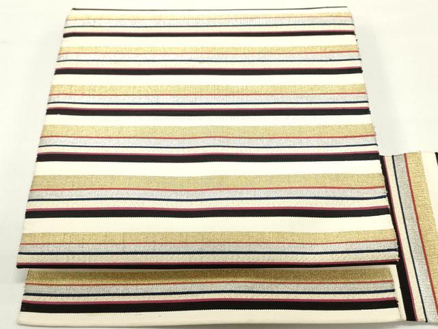 平和屋着物●爪掻き本綴れ 八寸名古屋帯 横段文 金銀糸 正絹 逸品 DAAY0017ob