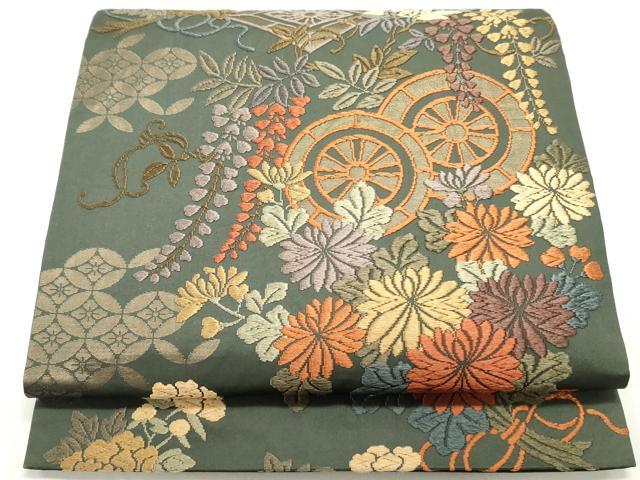 平和屋着物●六通柄袋帯　唐織　唐錦　源氏車秋花文　金糸　正絹　逸品　DAAY0025ob